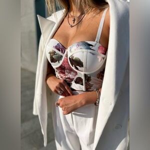 Floral Mesh Corset Bustier Top – Adjustable Straps – Size XXL